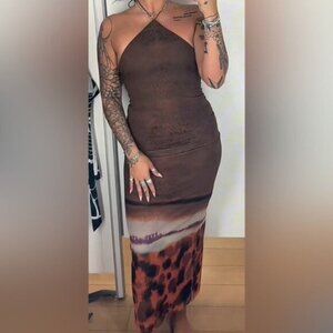 Zara Brown and Orange Maxi Dress